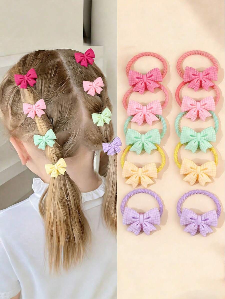 10个可爱儿童蝴蝶结发圈 - 彩色 - 查看 1