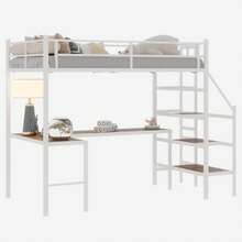 High Bed With L-Shaped Desk, Spacious Storage And Trellis, Sturdy Bed Frame With Stairs, Black, White. - White - View 6
