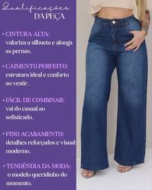 Women's Wide Leg Jeans, 100% Denim Fabric, High Waist On - Màu xanh lam - Xem 6
