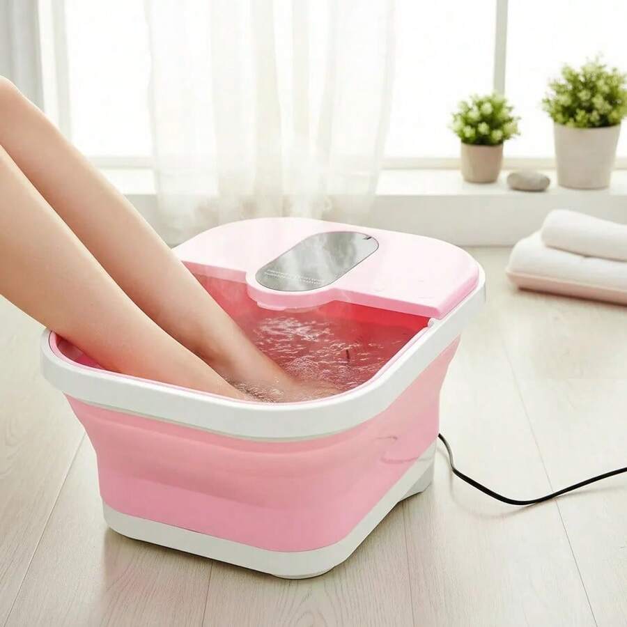 Hydromassage Foot Tub, Foldable, With Bubbles, Portable, With Red Light And Thermal, For Spa - Pink - View 1