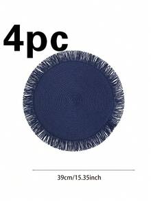 1/2/4pcs Set Natural Woven Placemats, Bohemian Style, Suitable For Kitchen, Dining Table, Indoor/Outdoor Use, Washable, Heat-Resistant, Easy To Wipe, Suitable For Camping, Holidays, Weddings, Parties - Blue - View 9