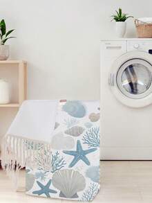 1个海洋主题印花敞口收纳盒，可折叠洗衣篮袋，带木柄，家用浴室可折叠脏衣篮 - 彩色 - 查看 6