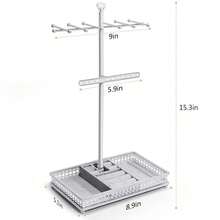 Meangood Jewelry Tree Stand Organizer 3in1 Necklace Organizer Display Bracelet Earrings And Ring Tray Jewelry Holder Hanger , Silver - 銀色 - 查看 8