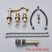 Zhuomixer 8-Inch Wide-Spaced Bathroom Basin Faucet (Antique Brassl), Dual-Handle Three-Hole Bathroom Sink Faucet, Hot/Cold Water Mixer With Pop-Up Drain Plug, Suitable For Bathrooms, Kitchens, Laundry Rooms, RVs, Hotels, Apartments, Washroom Sinks, And Vanity Sinks - Antique Brass - View 10