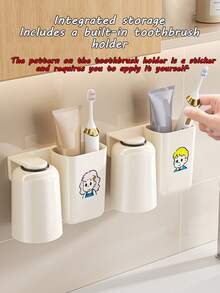Juego de soporte magnético y vaso para cepillo de dientes con soporte de pared - Organizador de baño, instalación sin taladro con adhesivo/tornillo apto para oficina o viaje - Almacenamiento higiénico y ahorro de espacio - Multicolor - Ver 2