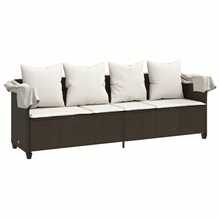 vidaXL Sun Lounger With Canopy And Cushion Brown Poly Rattan - B - View 4