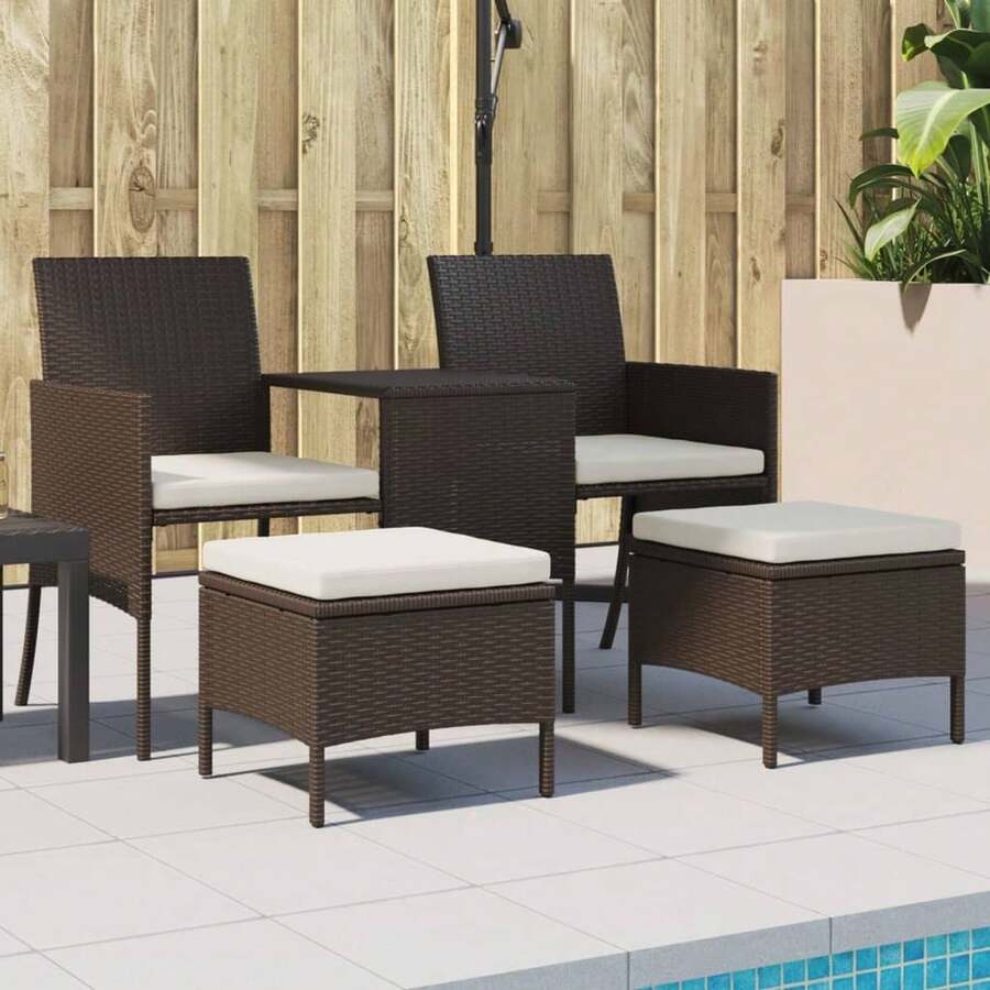 vidaXL Garden Sofa 2-Seater With Table And Stools Brown Poly Rattan - Yellow - View 1