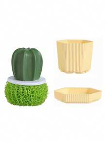 1pc Cactus Shaped Kitchen Cleaning Brush, Creative Potted Plant Scrub Brush With Handle, Nano Cleaning Ball Decontamination Tool, Suitable For Cleaning Dishes, Pots, Bowls, Cups - Multicolor - View 13