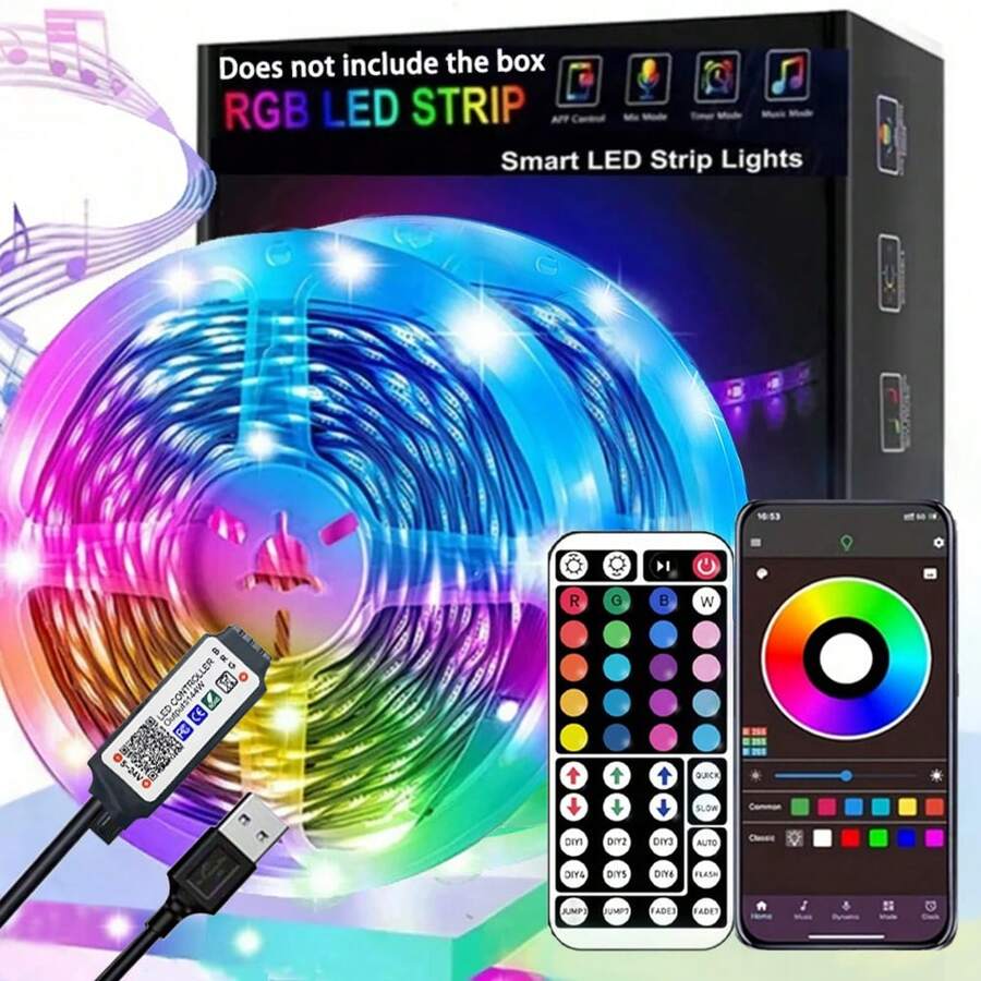 1 件 3.28 英尺 - 65.6 英尺智能 RGB LED 灯带，变色音乐同步 LED 灯带，带 44 键遥控器和应用程序控制，可调光，适用于卧室、客厅、电视背光、厨房、酒吧、游戏室、情人节和派对装饰
