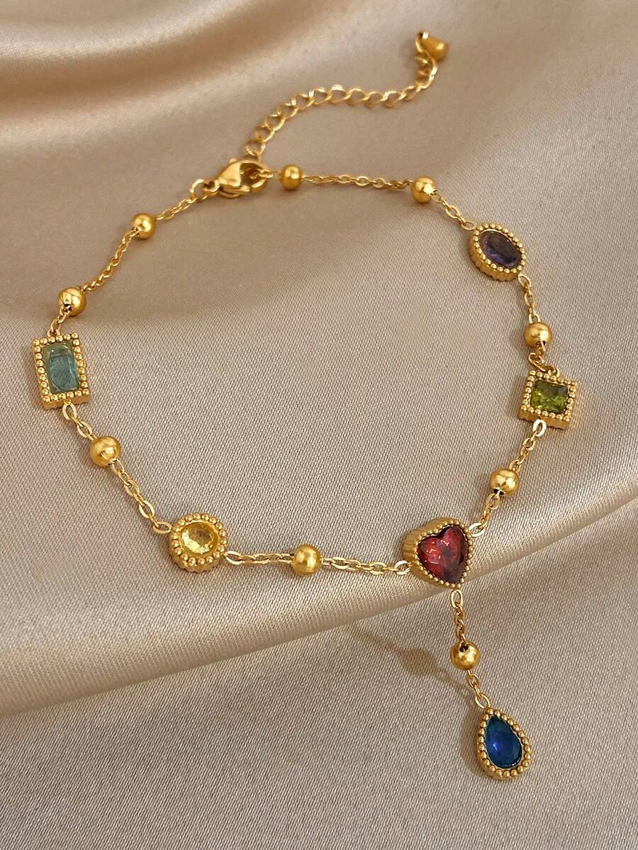 1 chiếc vòng chân hình trái tim đính đá Zirconia màu sắc tinh tế sang trọng dành cho nữ, mạ vàng 18K bằng thép không gỉ, món quà thanh lịch dành tặng mẹ, thích hợp cho Lễ Tình nhân, Tiệc tùng, Dạ hội, Hàng ngày, Hẹn hò, Ngày của Mẹ, Năm mới, Đám cưới, Đi biển, Giáng sinh, Kỷ niệm, Trang sức phong cách Boho, Quà sinh nhật, Quà tặng cho phù dâu - Nhiều màu - Xem 1