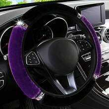 Bling Car Steering Wheel Cover, Fluffy Crystal Rhinestone Vehicle Steer Wheel Protector, Sparkly Diamond Automotive Wheel Cover Adaptable To 14.5-15 Inches, Universal For Most Cars, Elastic Fluffy Steering Wheel Accessories For Women Girls,Car Acessesories,Car Stuff,Car Decor,Car Essentials,Valentines Gifts,Birthday Gift (Purple) - Màu tím - Xem 1