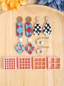 Geometric Square Polymer Clay Cutters, Square Grid Clay Cutters For DIY Jewelry Making And Pendant Making, Clay Earring Making, Plastic Jewelry Design Shaping Mold, No Power Supply Needed - Clay Cutters - View 1
