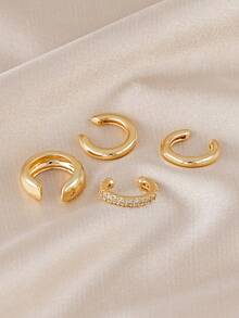 4件套极简立方氧化锆耳夹套装 – 可叠戴免耳洞饰品，适合日常及办公佩戴 - 金黃色 - 查看 5