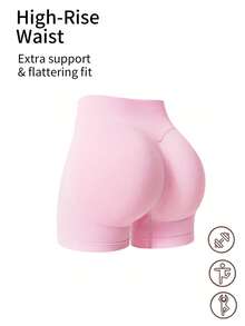 Y2K Style Dopamine Shorts With Perfect Fit, Made Of Super Stretchy Fabric That Sculpts Curves And Lifts Buttocks. 90% Premium Nylon, 10% Elastane. Fashionable And Versatile, Suitable For Daily Wear, Sports, Fitness And Yoga. - Pink - View 3