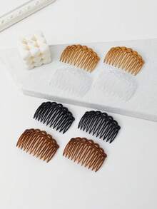 Bộ 4 chiếc/gói, lược cài tóc nữ thanh lịch màu trơn 8.5cm, chất liệu PS (Polystyrene), thích hợp sử dụng hàng ngày, làm phụ kiện tóc, lược cài đầu. - Nhiều màu - Xem 2