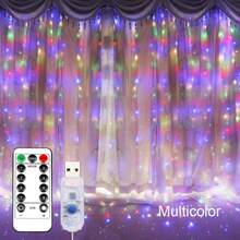 1 pieza Luces LED de cortina con 8 modos alimentadas por USB para ambiente festivo interior, decoración colgante para bodas, fiesta de cumpleaños, dormitorio, ventana, decoración de pared de fondo de sala de estar (control remoto no incluido, batería no incluida) - Luz de cortina USB - Ver 21