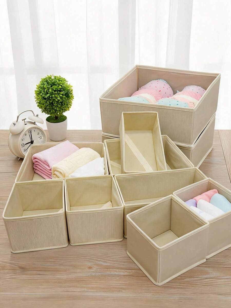 3件套可折叠布艺收纳盒，衣柜抽屉整理收纳篮，分隔盒，非常适合收纳内衣、胸罩、袜子等衣物。轻便可折叠的衣柜收纳盒，采用透气面料，节省空间，可堆叠放置，方便日常衣柜整理。缝合接缝，加固提手，易于清洁和保养。是母亲节礼物和家居衣柜装饰的理想之选。 - 彩色 - 查看 1