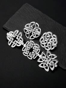 1/5Pcs Silver Vintage Celtic Shawl Clips, Retro Waist Tightening Brooch Pins, Women Girls Cardigan Scarf Dress Fasteners - Silver - View 1