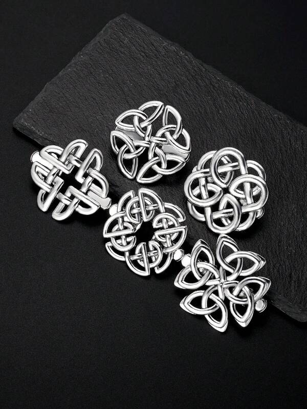 1/5Pcs Silver Vintage Celtic Shawl Clips, Retro Waist Tightening Brooch Pins, Women Girls Cardigan Scarf Dress Fasteners