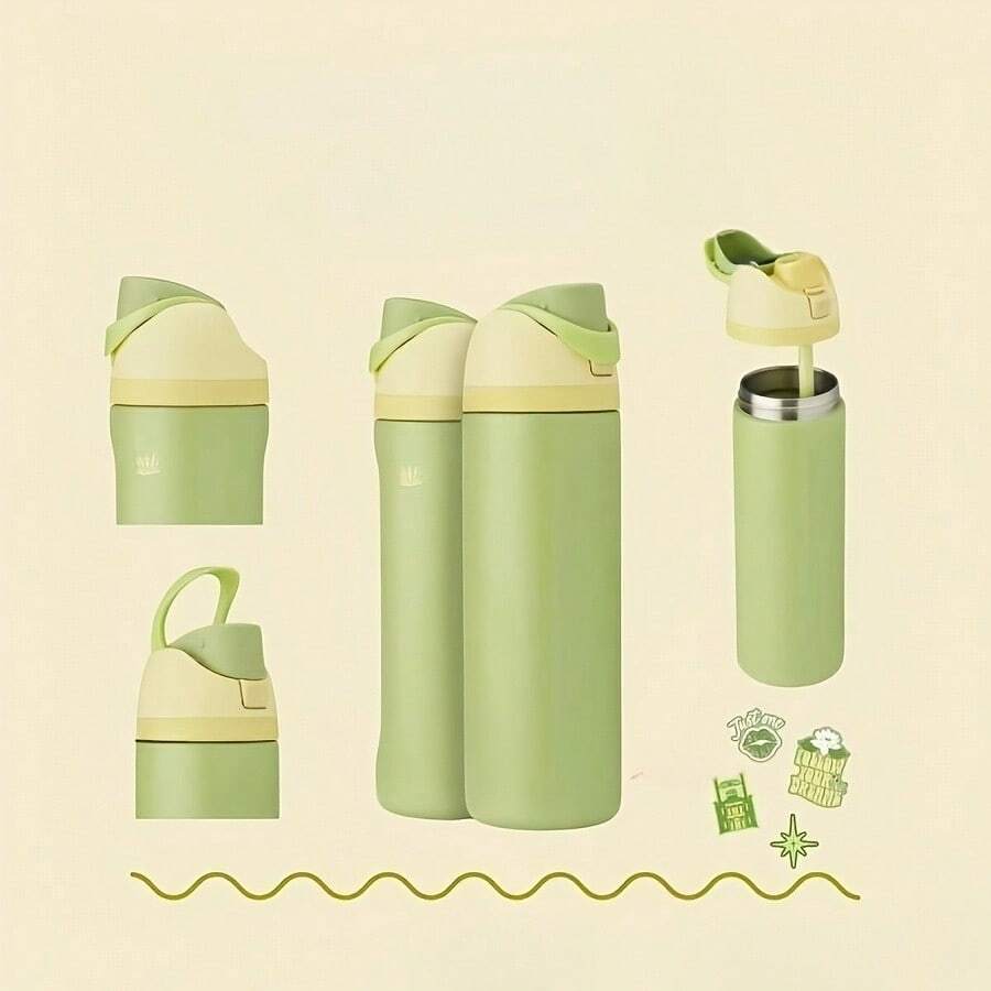 24oz /32oz Stainless Steel Insulated Water Bottle With Straw, Portable Coffee Mug Suitable For Hot & Cold Drinks, Fitness And Cycling Water Bottle, Leak-Proof Lid Travel Cup For Camping, Hiking, Driving, Outdoor Activities - D-綠色 - 查看 1