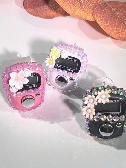 1 قطعة عداد إلكتروني مزين بالراين ستون الملون، عداد متعدد الأغراض مناسب للاستخدام التجاري، عد الصلوات، هدايا المناسبات، إلخ.