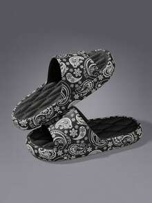 Ciabatte da uomo taglie forti 48-49 con stampa a fiori di anacardi, morbide ciabatte da bagno in EVA antiscivolo, con motivo graffiti per l'esterno, sandali infradito da indossare in estate durante le vacanze - nero - Visualizzare 9