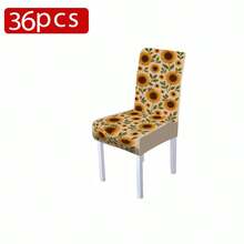 Conjunto de 1/4/5/6/7/36 peças de capas/almofadas para cadeiras com estampa de girassol e folhas verdes, da série Primavera/Verão. Ideal para uso interno em residências, restaurantes e hotéis, perfeito para uma decoração moderna e cotidiana. A toalha de mesa serve para mesas de jantar quadradas e a capa elástica para cadeira é lavável. - Multicolorido - Ver 13
