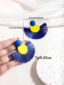 1 Pair Handmade Tassel Dangle Earrings, Bohemian Style Earrings - Patchwork Tassel Earrings - View 2