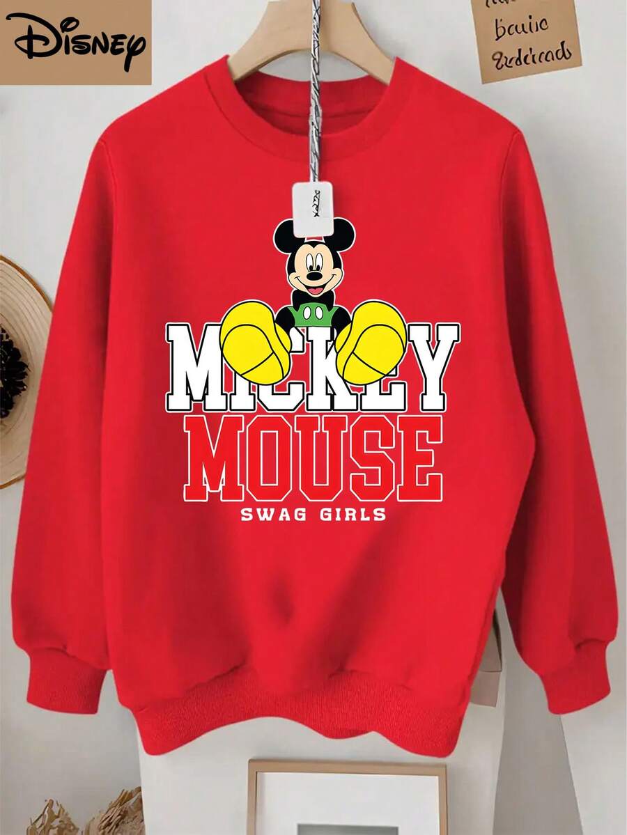 Disney Official License Playful Mickey Mouse Print Sweatshirt For Boys Fun Comfortable And Versatile Pullover For School And Hangouts - 紅色 - 查看 1