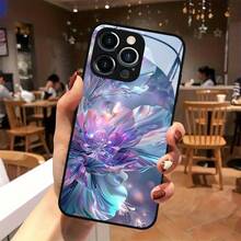 Funda de teléfono: Diseño de nueva funda de vidrio decorativa con flores iridiscentes para iPhone 17, 17 Air, 17 Pro, 17 Pro Max, 16, 16 Plus, 16 Pro, 16 Pro Max, 15, 15 Plus, 15 Pro, 15 Pro Max, 14, 14 Max, 14 Pro, 14 Pro Max, 13, 13 Pro, 13 Pro Max, 12, 12 Pro, 12 Pro Max - Negro - Ver 3