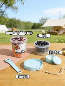 1pc 800ml Portable Salad Cup, Breakfast Cup (With Lid And Spoon), Double-Layer Oatmeal Cup, Water Bottle, Suitable For Office, Home, Outdoor, Picnic, Camping, Work, School, Holiday Gatherings, And Makes A Great Gift For Women, Men And Family - Multicolor - View 3