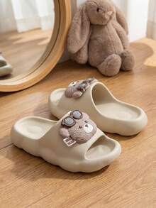 1 Pair Apricot Cute Cartoon Bear Design EVA Soft Flat Children Sandals Slippers, Suitable For Boys & Girls, Outdoor, Indoor, Summer - Apricot - View 4