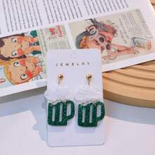 一对亚克力材质圣帕特里克节绿色和金色啤酒造型闪光耳环，可爱有趣的节日派对耳环，女士款 - 彩色 - 查看 8