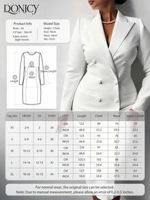 DONICY 女士春夏新款纯黑色双排扣西装外套 - 优雅时尚休闲长款纽扣大衣，适合情人节约会、狂欢派对、日常通勤、购物和聚会等场合 - 黑色 - 查看 4