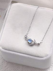 1pc Stainless Steel Star & Moon Collarbone Necklace - Silver - View 2