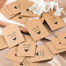 50pcs "Made With Love" Tags, Suitable For DIY Jewelry, Handmade Accessories, Gift Packaging, Display Cards - Khaki - View 8