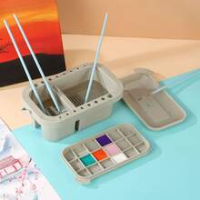 3-In-1 Multifunctional Bucket With Palette, Can Hold Painting Brushes; Portable Brush Holder - Handheld Pen Holder - View 2