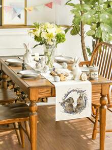 1 pièce Chemin de table avec motif de lapin de Pâques, décoration de table style Pâques, en lin, disponible en plusieurs tailles, convient pour la salle à manger, la cuisine, la décoration de la maison, les fêtes en extérieur et la décoration de restaurant, apparence de lin texturé - Multicolore - Voir 2