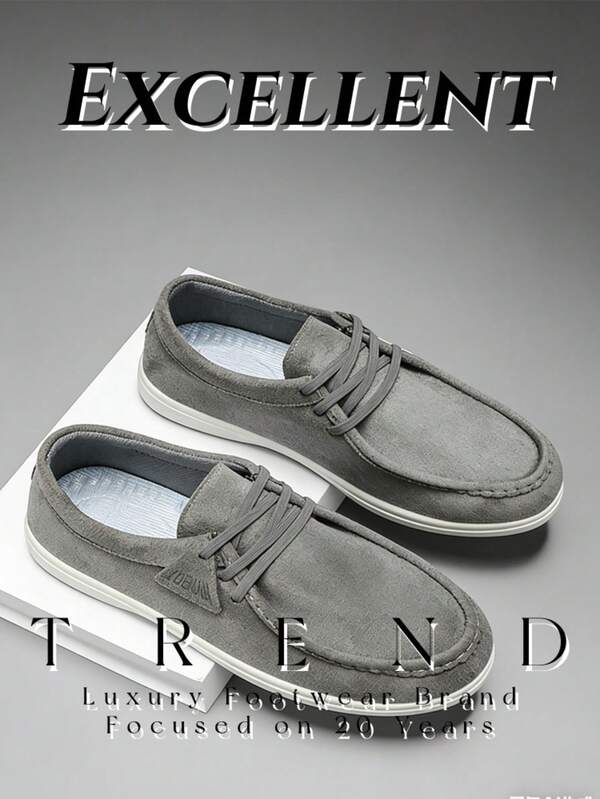 [2026 Spring] Minimalist Commuter Style! Light Gray Suede Casual Shoes For Men, Soft Sole Comfortable Lace-Up Versatile Low-Top Loafers For Daily Wear