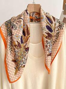 1条头巾，新款花卉几何印花围巾，优雅乡村风格 - 彩色 - 查看 4