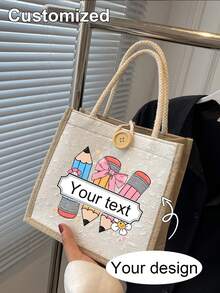 Custom Teacher Tote Bag Beach Bag,Teacher Tote Bags,Personalised Tote Bag, Personalized Gifts,Canvas Tote Bag, Custom Text Tote, Wholesale Tote Bag, Personalized Gifts,Custom Canvas Tote,Tote Bag With Zipper, Teacher's Day Gift,The Teacher Thanked Them For The Gift. - Multicolor - View 6