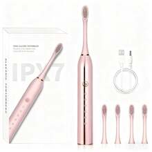 Kit Of 2 Rechargeable  Electric Toothbrushes IPX7 Waterproof 7 Modes Ultrasonic / 8 Heads - 1 把白色四頭刷 - 查看 10