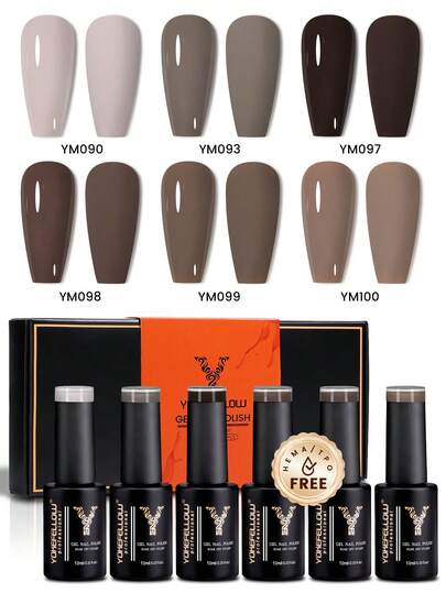 YOKEFELLOW TPO-Free & HEMA-Free Grey Gel Nail Polish, 10ml Grey Brown Nails Autumn/Winter Nails Soak Off UV LED Nail Gel Polish Nail Art Salon At Home For Women Girl