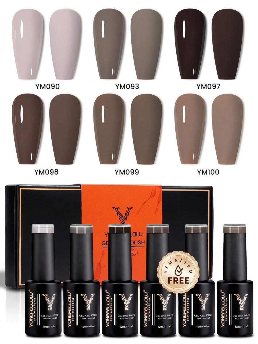 YOKEFELLOW 不含TPO和HEMA的灰色凝胶指甲油，10毫升，灰棕色美甲，秋冬季美甲，可卸除UV/LED指甲油，在家即可打造美甲沙龙效果，适合女性和女孩。 - 彩色 - 查看 1