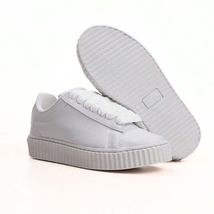 Tenis Feminino Liso Camurca Resistente Versatil e Leve Com Sola Antiderrapante Para o Dia a Dia - Branco - Visão 1