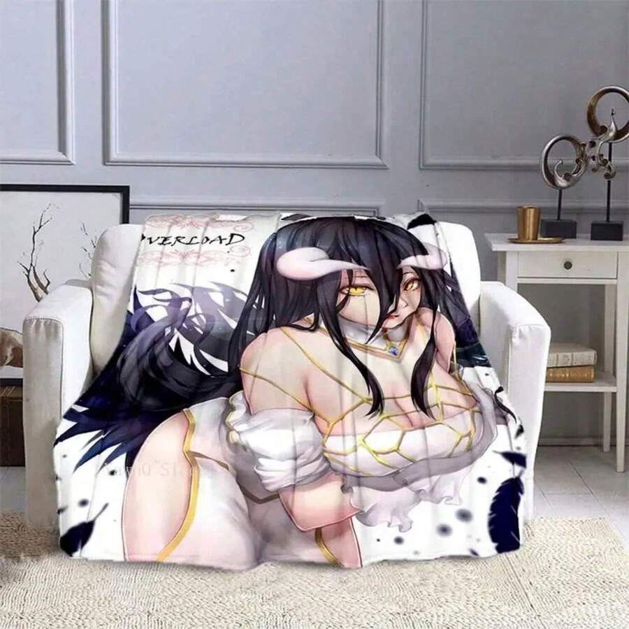 Albedo Overlord Blanket Cute Anime Sey Blanket Plain Blanket Aura Bella Fiora Lupusregina Bedspread Sofa Warming Cover - Svart - Visa 1
