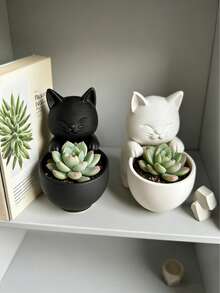 Cute Cat Hug Planter, Creative Design With Drainage Hole, Suitable For Indoor Succulent, Small Flower, Cactus Planting, Home Garden Balcony Outdoor Decor - Kitten - View 8