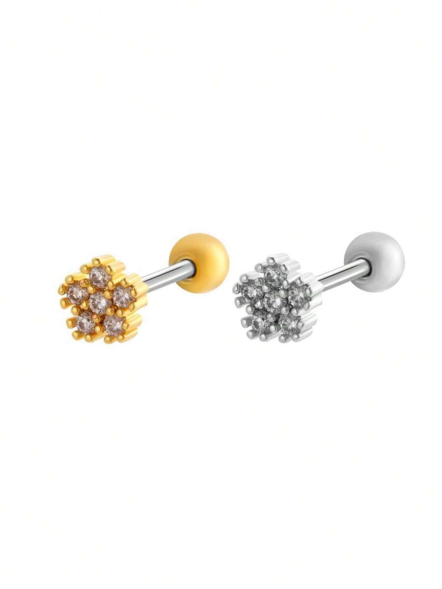 Toppiercing 1pc Fashionable Micro-Inlaid Zirconia Flower Stainless Steel Cartilage Piercing Earring - Multicolor - View 1