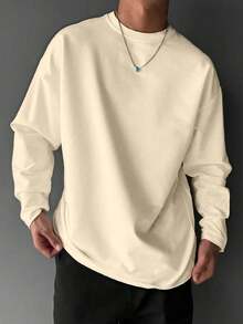 Men's Solid-Color Casual Long-Sleeved T-Shirt, Multi-Functional, Spring/Autumn, Autumn Long T-Shirt, Solid-Color Long-Sleeved Shirt Without Printed Patterns - 杏色 - 查看 6