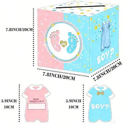 Đồ dùng cho tiệc tiết lộ giới tính, hộp bỏ phiếu gấp gọn, thẻ bỏ phiếu màu đỏ và xanh dương, phụ kiện vui nhộn cho tiệc tiết lộ giới tính em bé, đồ trang trí tiệc sinh nhật lần thứ nhất, hộp bỏ phiếu + thẻ, thẻ biển hiệu trang phục hoạt hình, phiếu bầu.